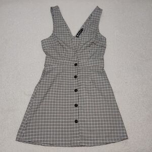 '90s Clueless Gray Plaid Button Down School Girl Mini Dress Size Small